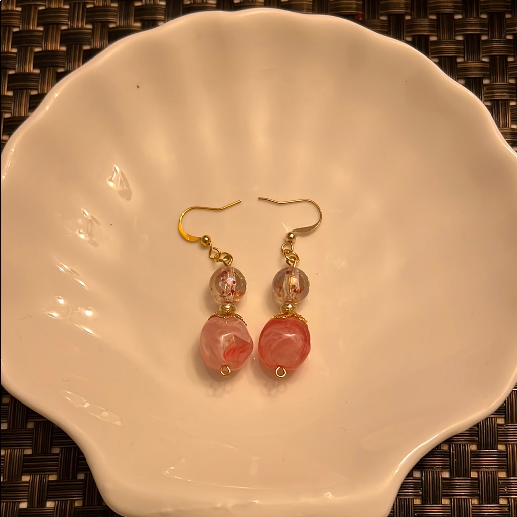 Elegant Gold And Pink Dangle Earrings